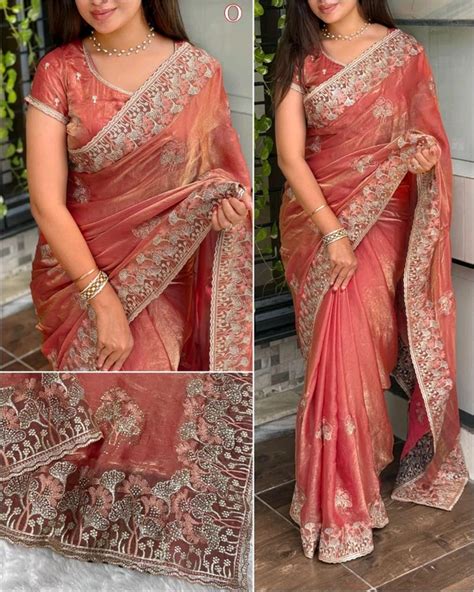 Premium space silk saree with Embroidery and zarkhan touch up 💓