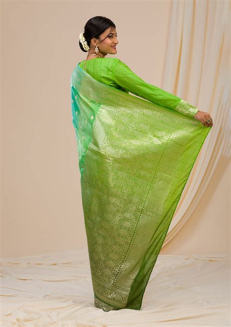 Buy Parrot Green Zariwork Chanderi Saree - Koskii