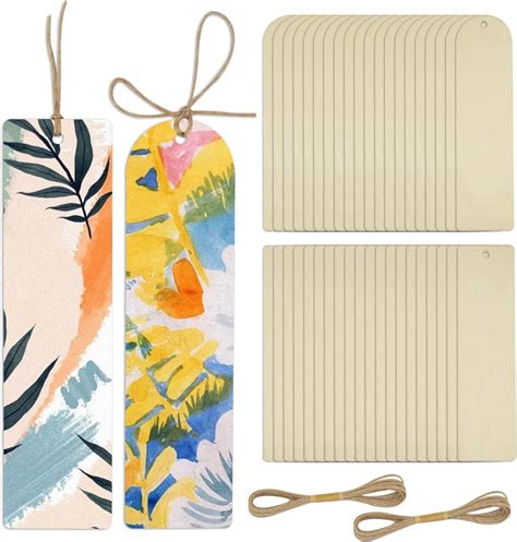 Buy Temlum 40 Pcs Wooden Bookmark Blanks with Jute Ropes, 1.6″ x 5.9 ...