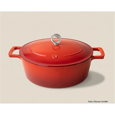 Olavson roasting pan red, with lid, oval, enamelled, 31cm, for all ...