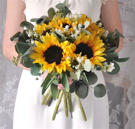 Sunflower Bouquet, Boho Bouquet, Bride Bouquet, Eucalyptus, Silk ...