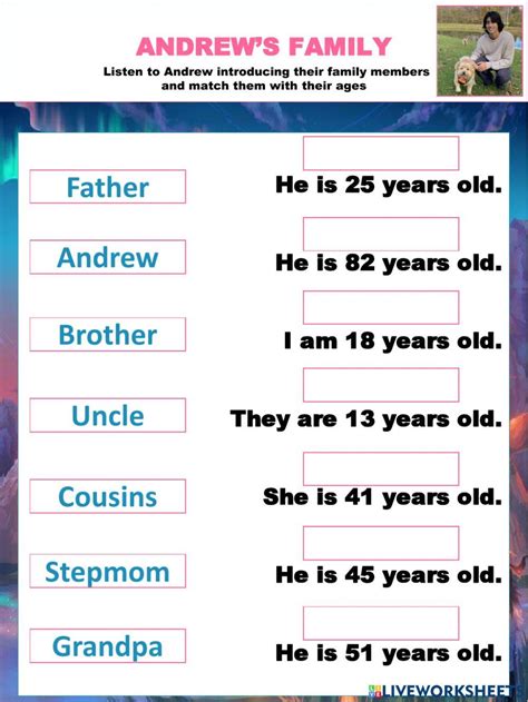 Family Members Ages and Hobbies Worksheet 的图像结果