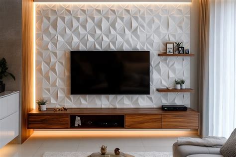 Modern Wall-Mounted TV Unit Design with Wooden TV Console and White ...