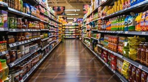 Organized Grocery Store Aisles with Variety of Food Options | Premium AI-generated image