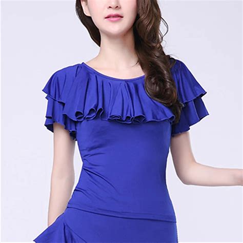 Latin Dance Ballroom Dance Activewear Top Ruffles Pure Color Splicing ...