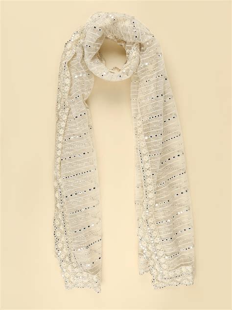 Men's Off White Mirror Work Net Dupatta for Kurta/Sherwani/Achkan ...