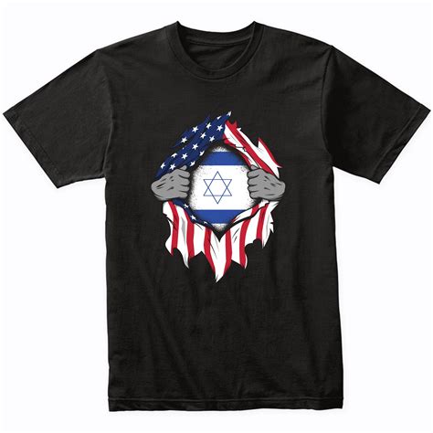 Israeli American Flags Hands Ripping Flag on Chest T-Shirt - Israel ...