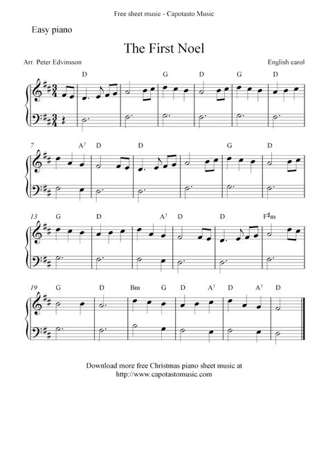 Easy free Christmas sheet music for piano, The First Noel