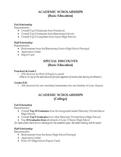 Liceo Scholarship Grants - ACADEMIC SCHOLARSHIPS (Basic Education) Full ...