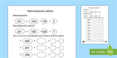 Ficha de actividad: Descomposición aditiva (teacher made)