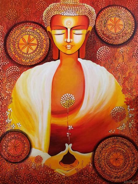 "Buddha A Journey Towards Enlightenment": Orange Red Acrylic Painting ...