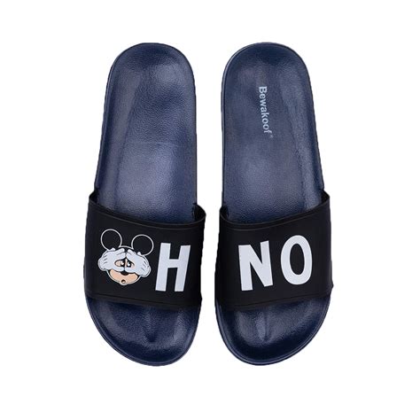 Buy Bewakoof Women Oh No Mickey Printed Blue Lightweight Flat Sliders ...