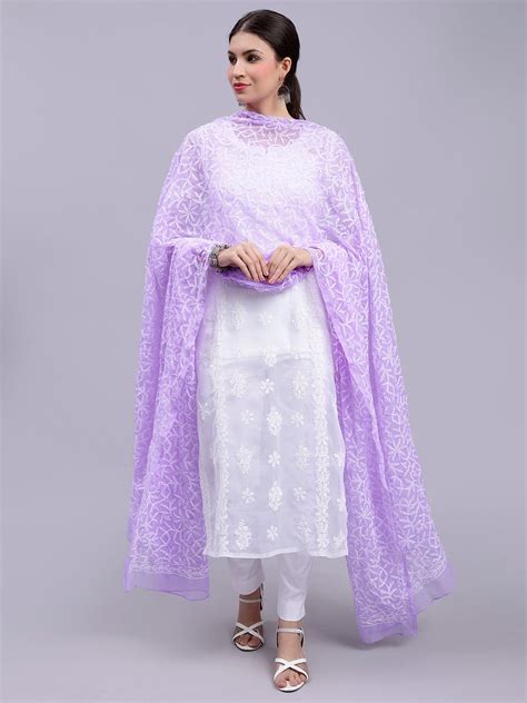 Seva Chikan Hand Embroidered Lucknowi Chikankari Mauve Georgette Tepch