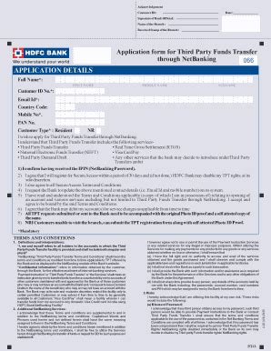 HDFC Bank Third Party Funds Transfer Application - Blank Fillable ...