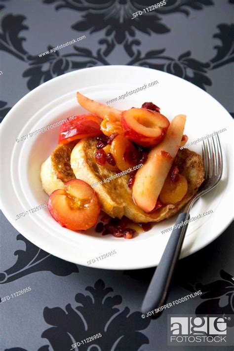 French toast with stewed fruit, Stock Photo, Picture And Rights Managed ...