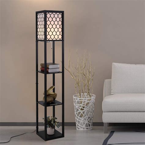 HOMCOM Modern Shelf Floor Lamp with 4-tier Open Shelves - Black