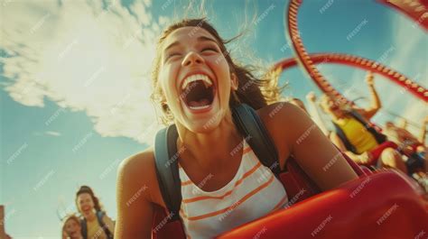 A Young Woman Screaming on a Roller Coaster | Premium AI-generated image
