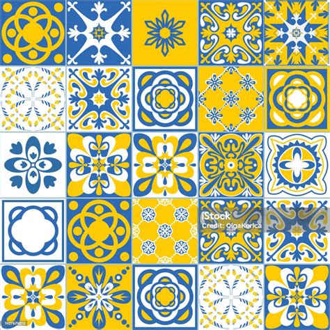 Mexican Ceramic Tile Blue Yellow White Contrast Color Azulejo Mosaic ...