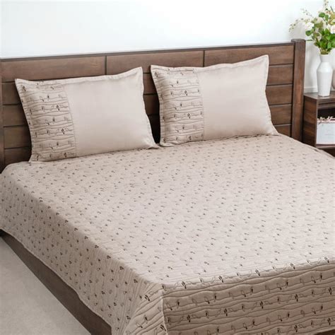 Cotton King Size Bed Cover Beige Online - Premium Bed Cover | Nestasia
