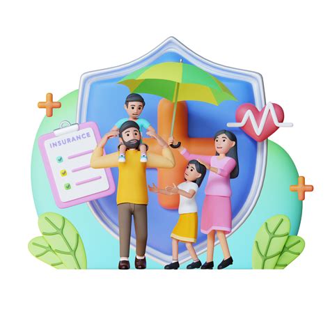 happy family gets life protection insurance 3d character illustration ...