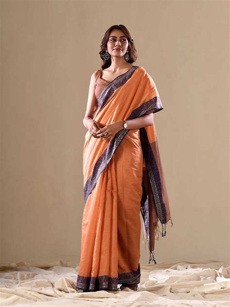 Orange Elegant Banarasi Silk Blend Saree with Zari Woven Bor
