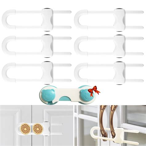 6 Pieces Sliding Cabinet Locks, U-Shaped Baby Safety Latches with ...