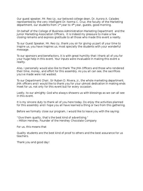 Image result for Toastmaster Closing Remarks Script