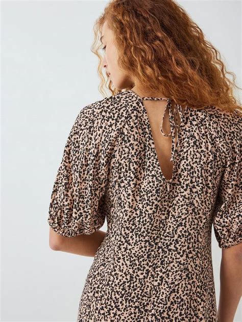 John Lewis ANYDAY Animal Print Puff Sleeve Midi Dress, Neutral