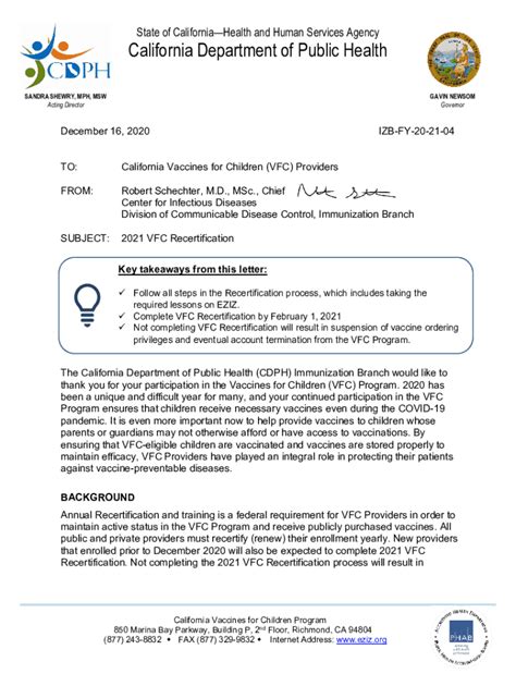Fillable Online California 2021 Vaccines for Children Recertification ...