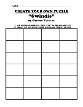 "Swindle" by Gordon Korman UDL PUZZLE WORKSHEET by Northeast Education
