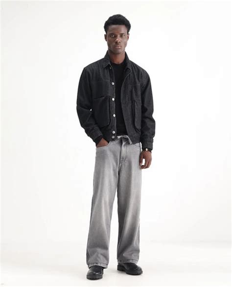 Rare Rabbit Men's Srito Grey Cotton Plain Baggy Fit Jeans