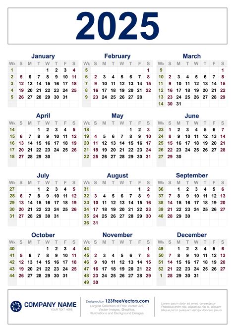 Free Printable Calendar 2025 with Week Numbers | Printable Calendars