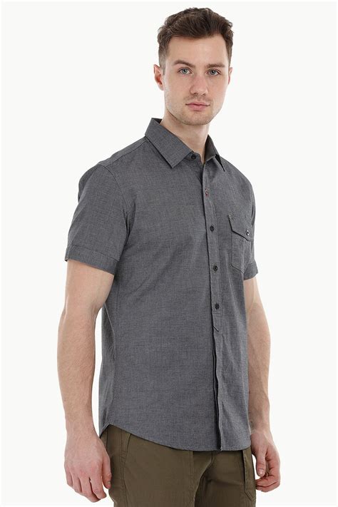 Buy Online Charcoal Grey Shirt with Semi Concealed Placket for Mens ...