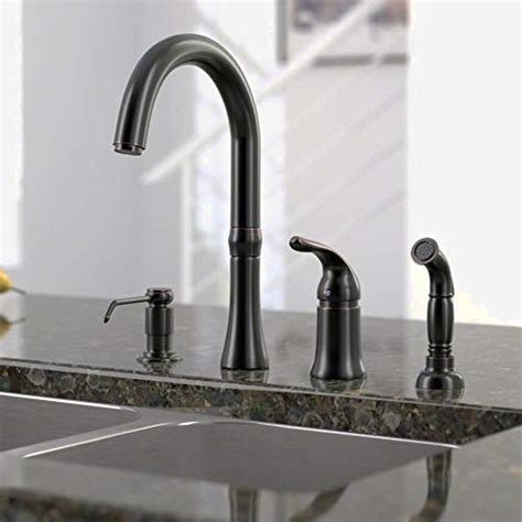 4-Hole Standard Single Handle Kitchen Faucet with Side Spray and Soap ...