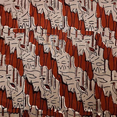 Pure Cotton Jahota Grey With Rust Tree With Birds Hand Block Print Fab ...