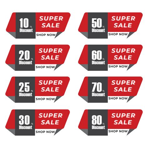 Super Sale Discount badge and tag free vector.10,20,30,25,50,60,70,80 ...