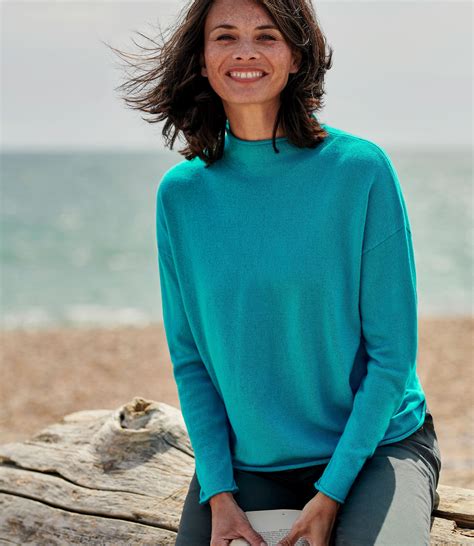 Cyan Blue | Womens Cashmere Merino Mock Neck Jumper | WoolOvers UK