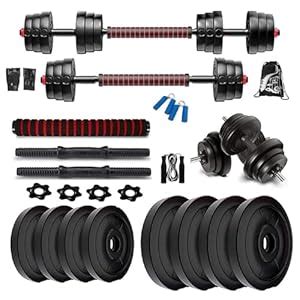 Buy BODYFIT Home Gym Combo,2 Dumbbell Rods, (8kg-50kg), Weight Plates ...