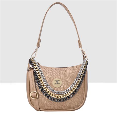 Buy ESBEDA Beige Color Woven Embossed Mini Sling Bag for Women (S) Online