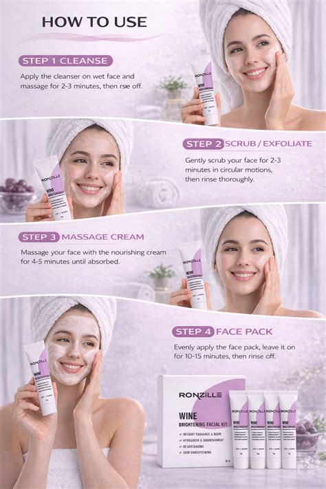 Ronzille Wine Brightening Facial Kit,Instant Radiance & Glow, Hydratio