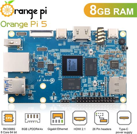 Buy Orange Pi 5 8GB LPDDR4 RK3588S Octa-core ARMR 64 Bit 8nm LP Process ...