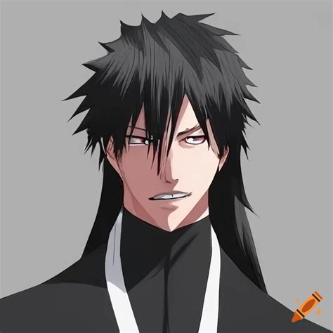 Portrait of a male character from Bleach with long black hair on Craiyon