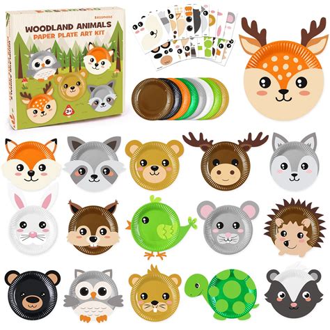 Buy 16PCS Woodland Animals Paper Plate Art Kit for Kids Funny Cartoon ...