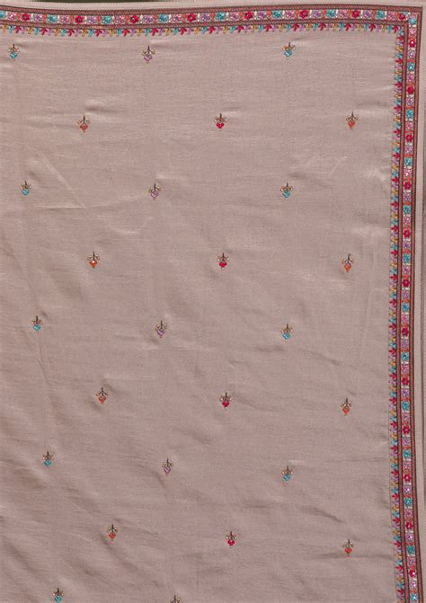 Buy Beige Threadwork Semi Crepe Readymade Salwar Suit - Koskii