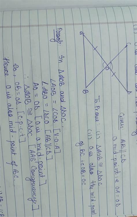 Line segment AB is parallel to another line segment CD O is the mid ...