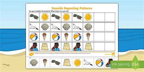 Seaside-Themed Repeating Patterns Activity - Twinkl - EYFS