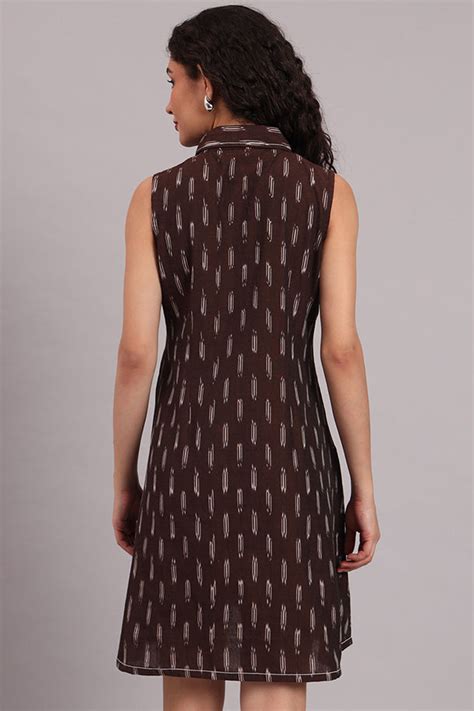 Brown Handloom Iket Sleeveless Dress – thesaffronsaga