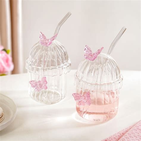 Crystal Fairy Core Butterfly Tumbler With Lid And Straw 450ml Set Of 2 ...