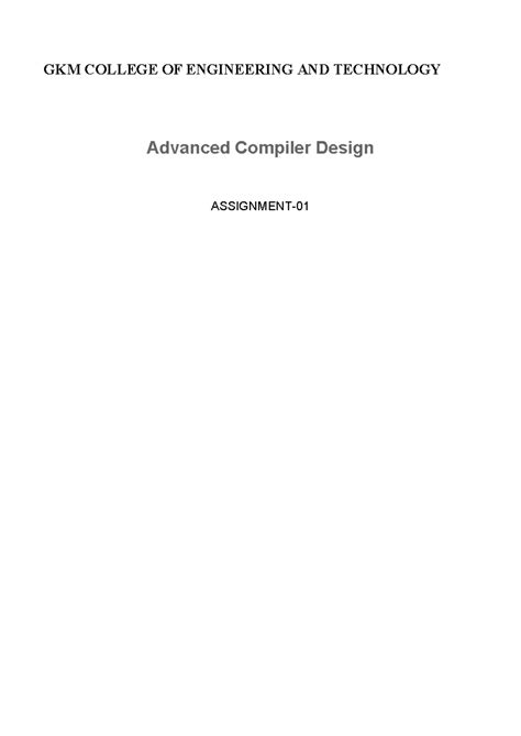 Advanced Compiler Design Assignment M.E BCS ANNA UNIVERSITY 2025 - Studocu