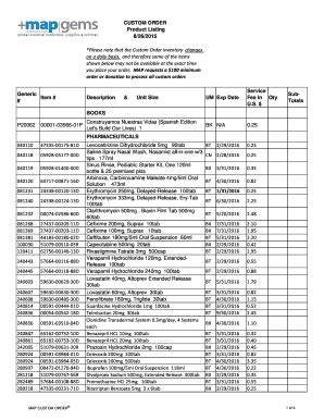 Fillable Online map *Please note that the Custom Order inventory ...